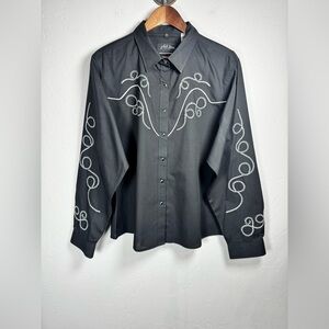 White Horse Elegant Western Black Button Down Shirt with Rope Embroidery Size XL